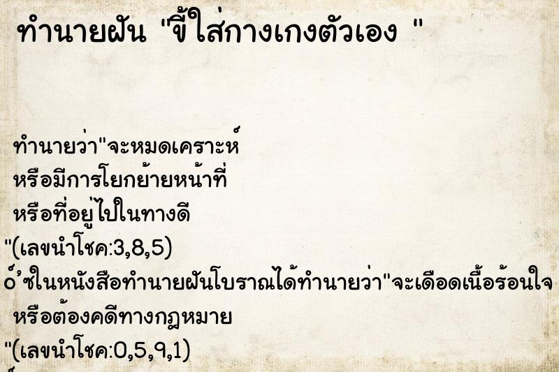 ทำนายฝันทำนายฝันขี้ใส่กางเกงตัวเอง